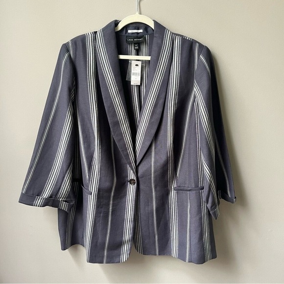 Lane Bryant Jackets & Blazers - Lane Bryant Bryant Blazer Women's Size 22 New NWT Slate Blue Striped Linen Blend
